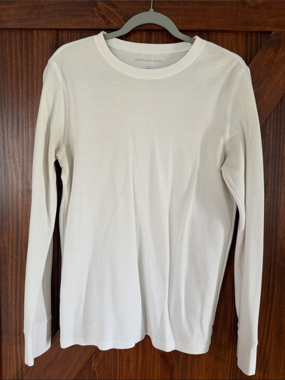 American Eagle Outfitters Men’s Cream Waffle-Knit Crewneck Sweater